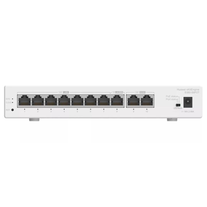 Купить Шлюз мультисервисный Huawei S380-S8P2T (2xGE WAN, 8xGE LAN, PoE+ 124W, 350 users, f.performance 2Gbps, 56V DC) в Алматы