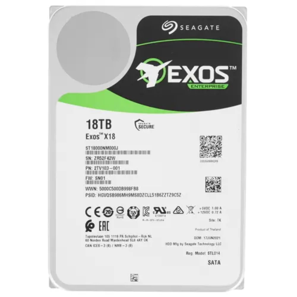 Купить Корпоративный жесткий диск 18Tb Seagate EXOS X18 SATA3 3.5* 256Mb 7200rpm ST18000NM000J в Алматы