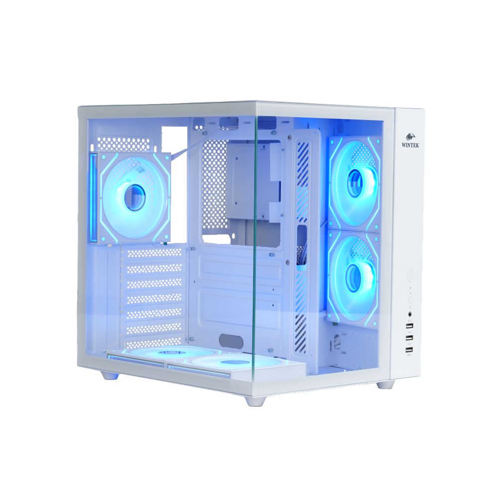 Купить Корпус Wintek Cube Pro V909-W TG, ATX, USB 1*3.0/2*2.0, 5*12cm ARGB PWM (контр.   пульт д/у), белый в Алматы