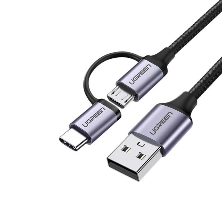 Купить Кабель UGREEN US177 USB-A to Micro USB + USB Type-C Cable 1m (Black) в Алматы