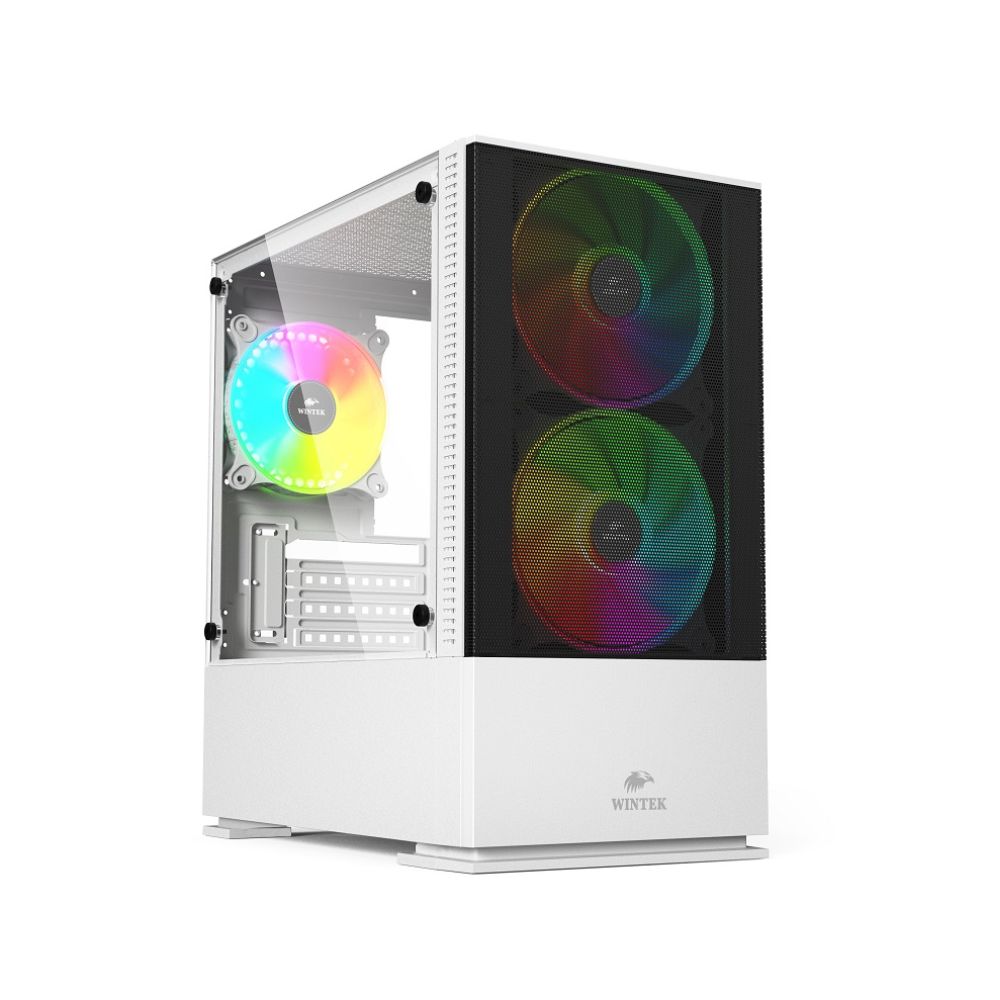 Купить Корпус Wintek Shadow 701-W TG, Micro ATX, USB 1*3.0/1*2.0, HD-Audio Mic, 2*14cm 1*12cm ARGB fan (без контроллера), белый в Алматы