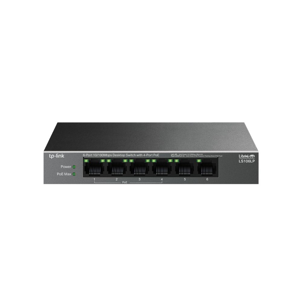Купить Коммутатор PoE+  6-портовый  TP-Link LS106LP <6 портов 10/100M (Порт1- Порт4 PoE IEEE 802.3af/at), бюджет мощности PoE 41W, дальность передачи данных и питания в режиме расширения &mdash; до 250 м> в Алматы