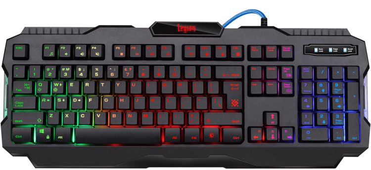 Купить Клавиатура проводная игровая Defender Legion GK-010DL, ENG/RUS, USB, RGB подсветка,Специальные игровые функции,  Подсветка символов и клавиш, Влагоустойчивая конструкция клавиатуры, НОВИНКА!!!                                                           в Алматы