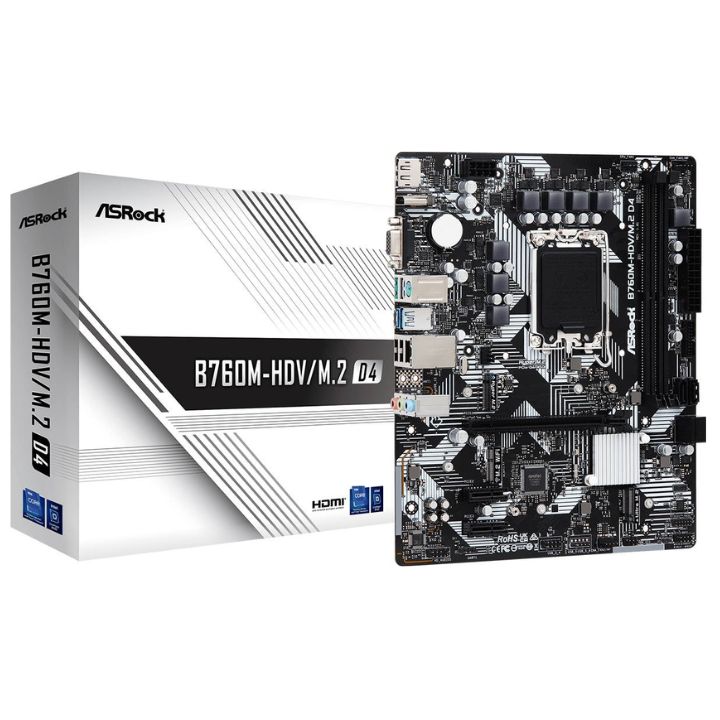 Купить Материнская плата ASRock B760M-HDV/M.2 D4 LGA1700 2xDDR4 4xSATA RAID M.2 VGA HDMI DP mATX в Алматы
