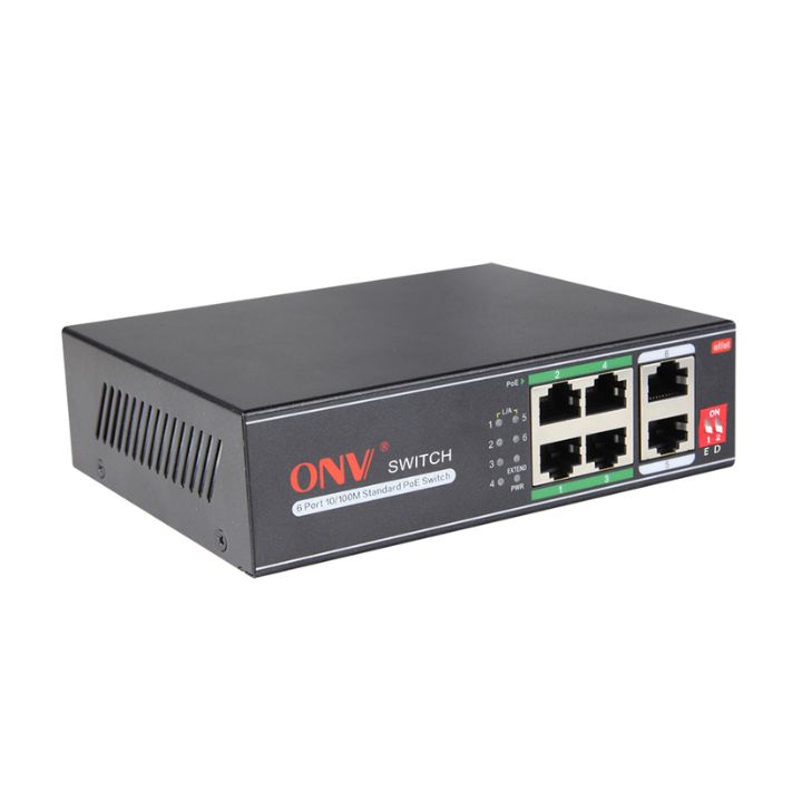 Купить Коммутатор PoE  4-портовый ONV-H1064PLD long distance <4 порта 10/100Mbps PoE802.3at/af (max 30W на порт), +2 Uplink порта 10/100Mbps, 250 Meters @10M, Bandwidth:1.6Gbps, самовосстановление сети, бюджет мощности PoE 60W> в Алматы