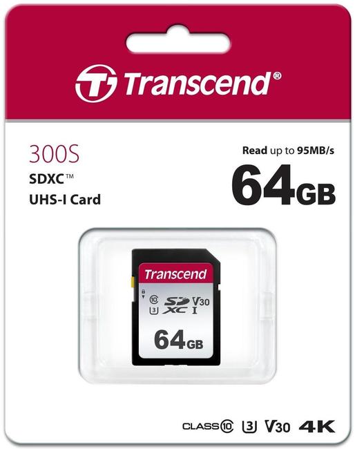 Купить Карта памяти SD 64GB Class 10 U3 Transcend TS64GSDC300S в Алматы