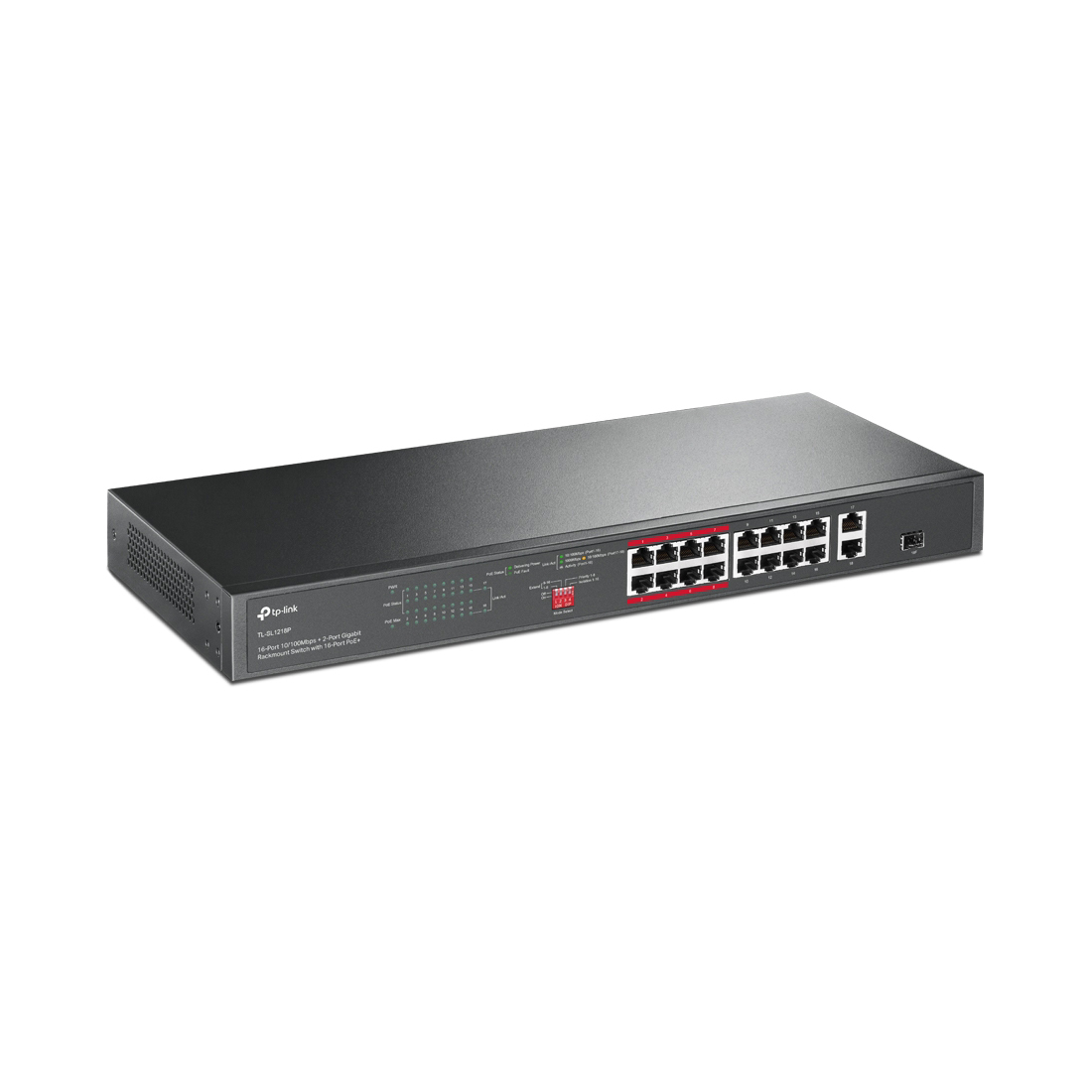 Купить Коммутатор PoE  18-портовый Tp-Link TL-SL1218P <16 портов 10/100 PoE  802.3at/af (max 30W на порт)   2 GbE RJ45 (1 Combo SFP), Режим расширения (передача данных и подача питания по PoE на расстояние до 250 м), бюджет мощности PoE 150W> в Алматы