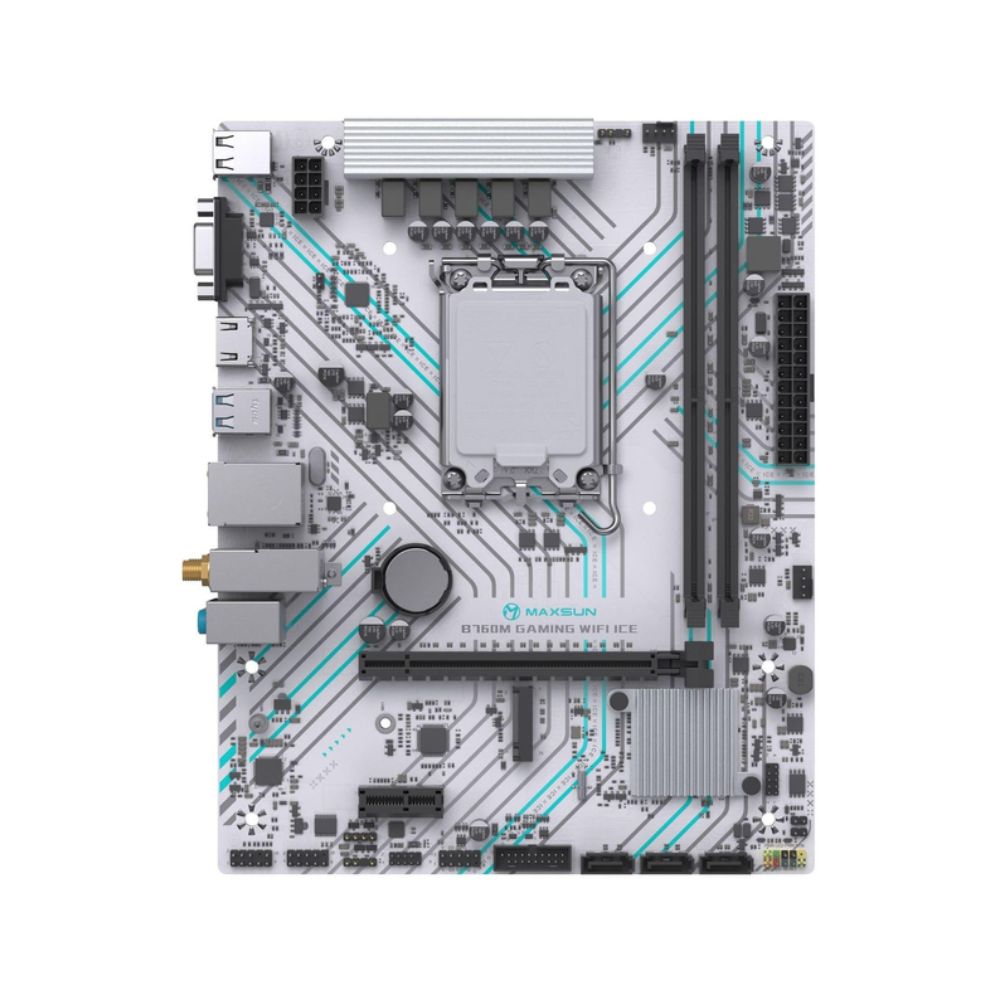 Купить Материнская плата MaxSun B760M GAMING WIFI ICE, LGA1700, 2xDDR4, PCIe4.0, HDMI+DP, 1xNVMe, mATX в Алматы
