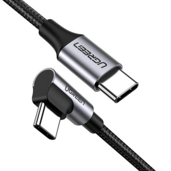 Купить Кабель UGREEN US255 USB-C to Angled USB2.0-C Round Cable M/M Aluminum Shell Nickel Plating 1m (Gray Black) в Алматы