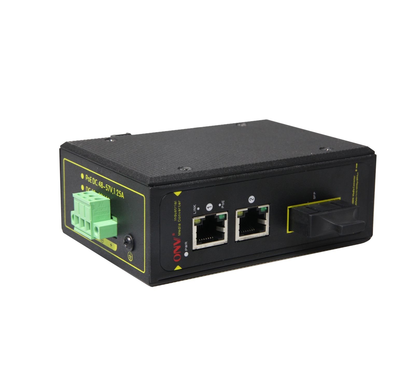 Купить Коммутатор PoE индустриальный 2-портовый ONV IPS31032P-M <2 порта 10/100Mbps PoE 802.3af/at (max 30W на порт), 1 порт Optical 10/100M SC Multimode (2km) Dual Fiber, 1310nm (встроенный), бюджет мощности PoE 60W (адаптер питания в комлекте)> в Алматы