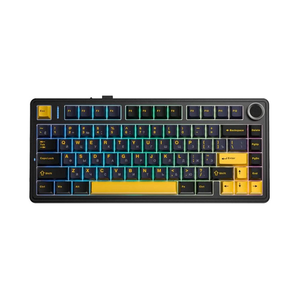 Купить Клавиатура AULA F75, Thunder Black, Black+Dark Blue+Orange, Gray Wood V3, EN/RU/KZ, 2.4/BT/USB-C в Алматы