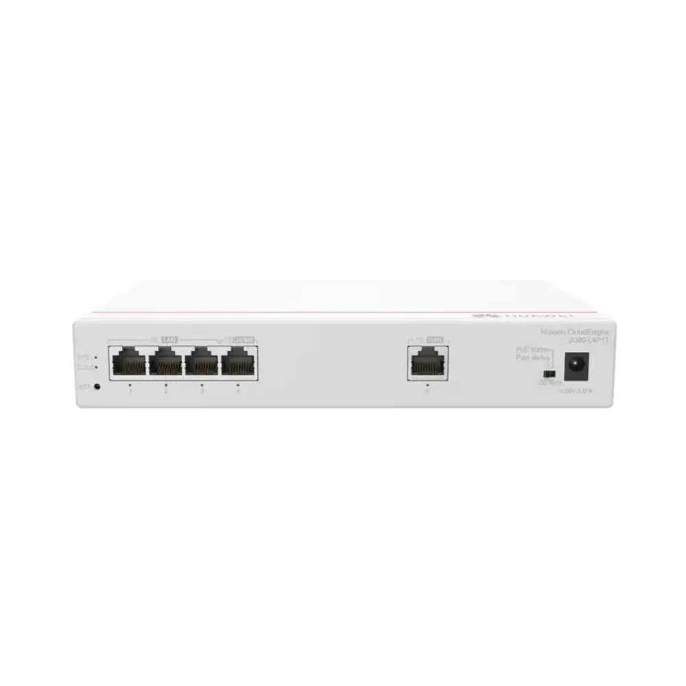 Купить Шлюз мультисервисный Huawei S380-L4P1T (1xGE WAN, 4xGE LAN, PoE+ 50W, 150 users, f.performance 2Gbps,12V DC) в Алматы