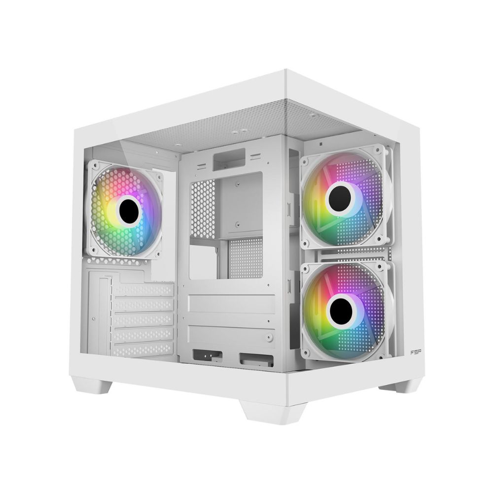 Купить Компьютерный корпус FSP S140-WA, Без БП, 1xUSB3.0/2xUSB2.0, 3xARGB 120mm, Glass, White, mATX(SFF) в Алматы