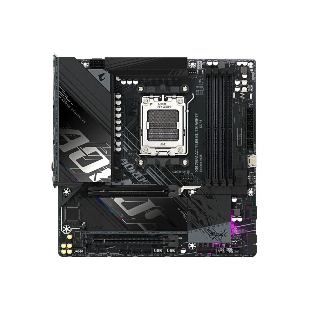 Купить Матплата Gigabyte X870M Aorus Elite WiFi7, AM5, mATX, 4DDR-5, 2хPCI-Ex16, 2SATA, 2xM.2, HDMI, 16USB в Алматы