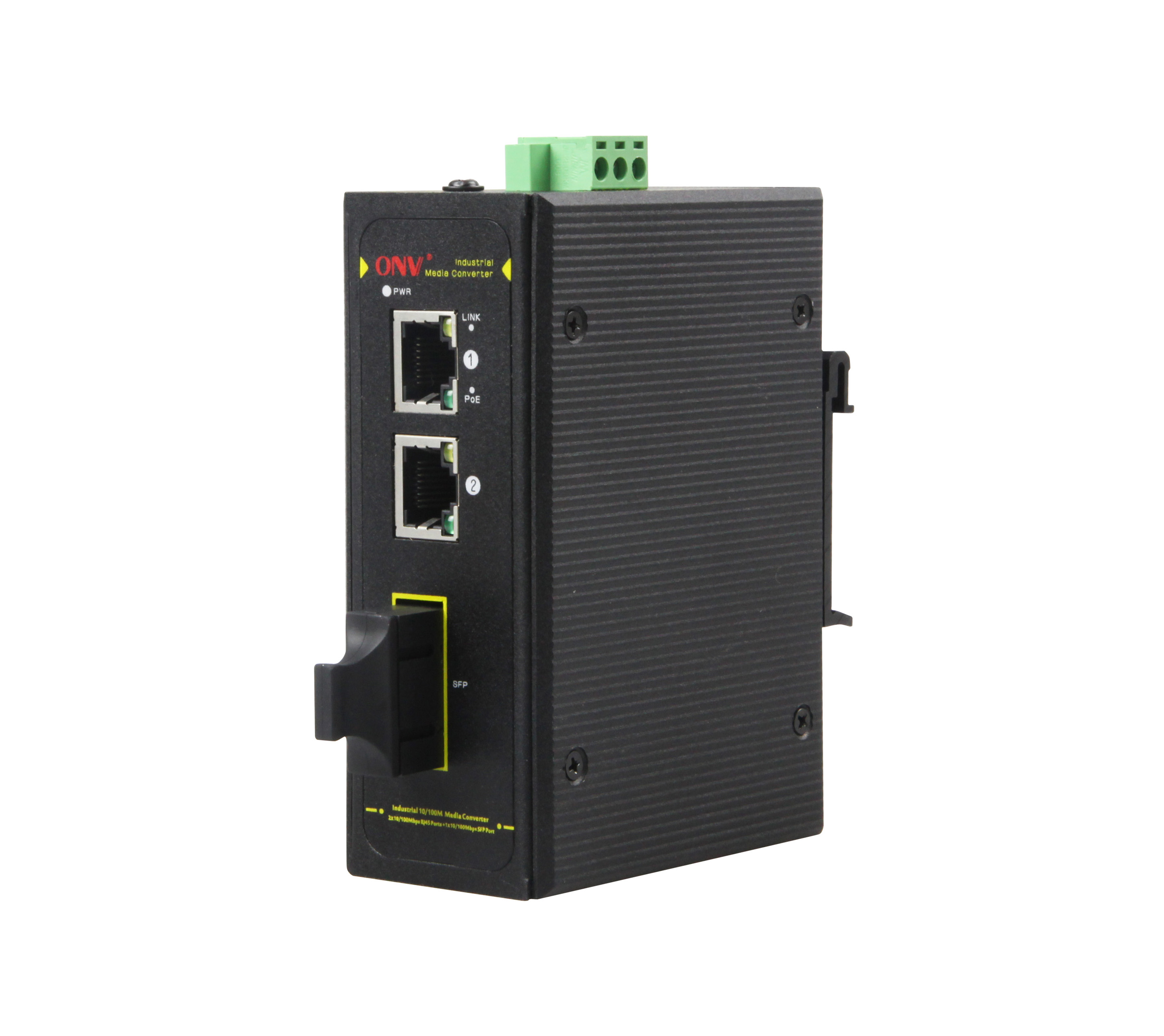 Купить Коммутатор PoE индустриальный 2-портовый ONV IPS31032P-S <2 порта 10/100Mbps PoE 802.3af/at (max 30W на порт), 1 порт Optical 10/100M, SC Singlemode (25km) Dual Fiber, 1310nm (Модуль в комплекте), бюджет мощности PoE 60W (адаптер питания в комлекте)> в Алматы