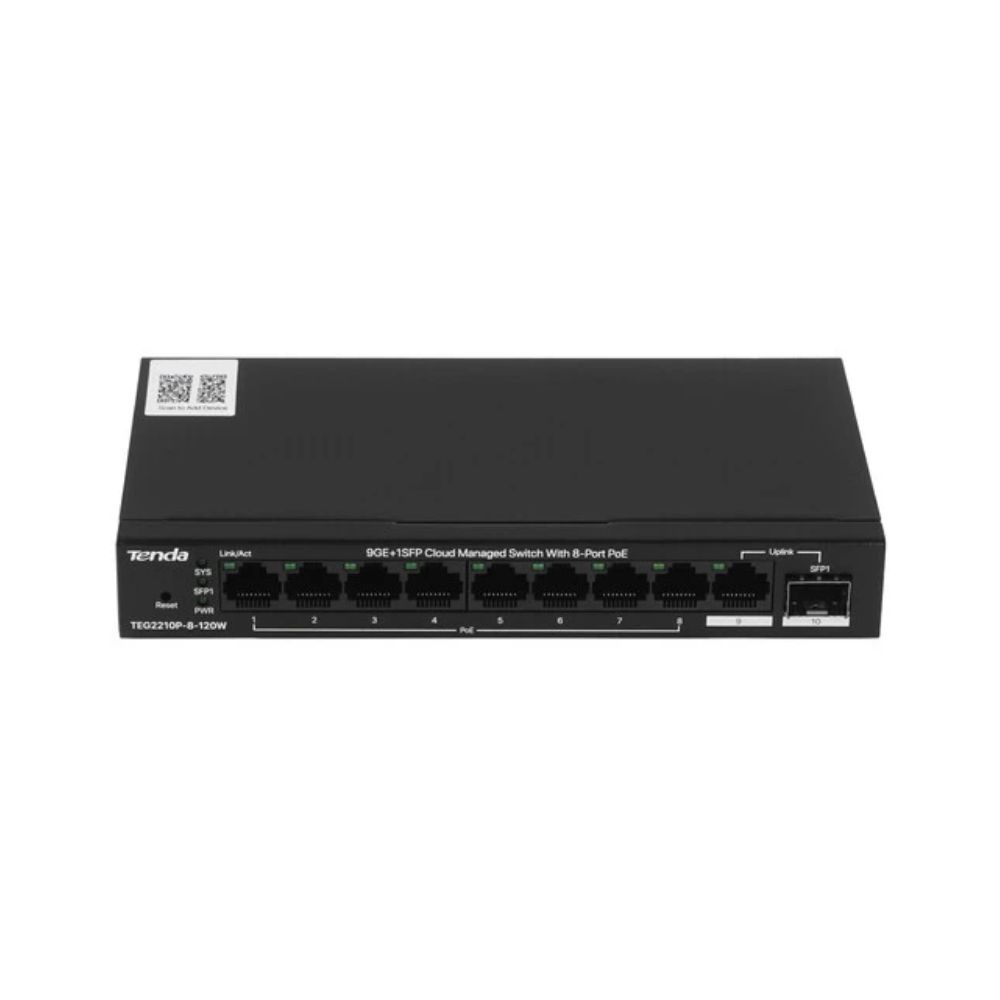 Купить PoE-коммутатор с облачным управлением 9GE+1SFP Tenda TEG2210P-8-120W с 16-Port PoE черный в Алматы