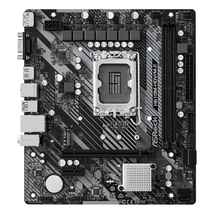 Купить Материнская плата ASRock H610M-HDV/M.2 R2.0 LGA1700 2xDDR4 4xSATA M.2 D-Sub HDMI DP mATX в Алматы
