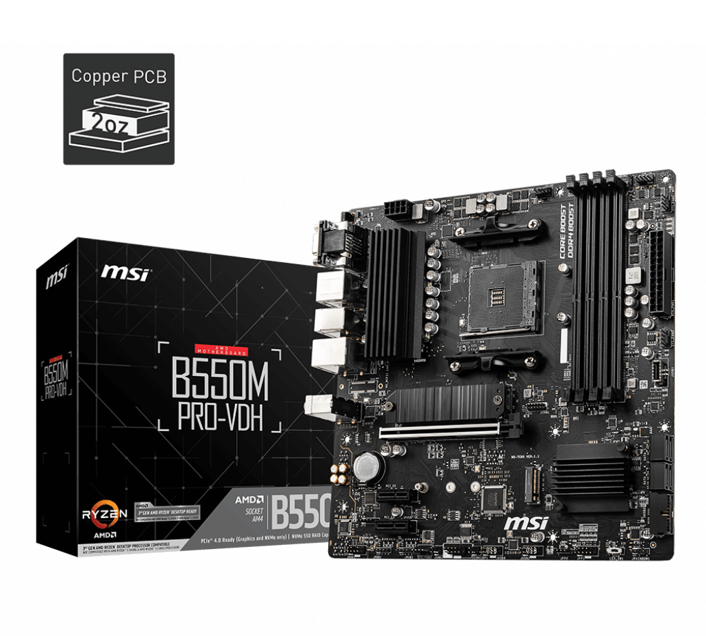 Купить Материнская плата MSI B550M PRO-VDH AM4 4xDDR4 4xSATA3 2xM.2 VGA HDMI DP mATX в Алматы