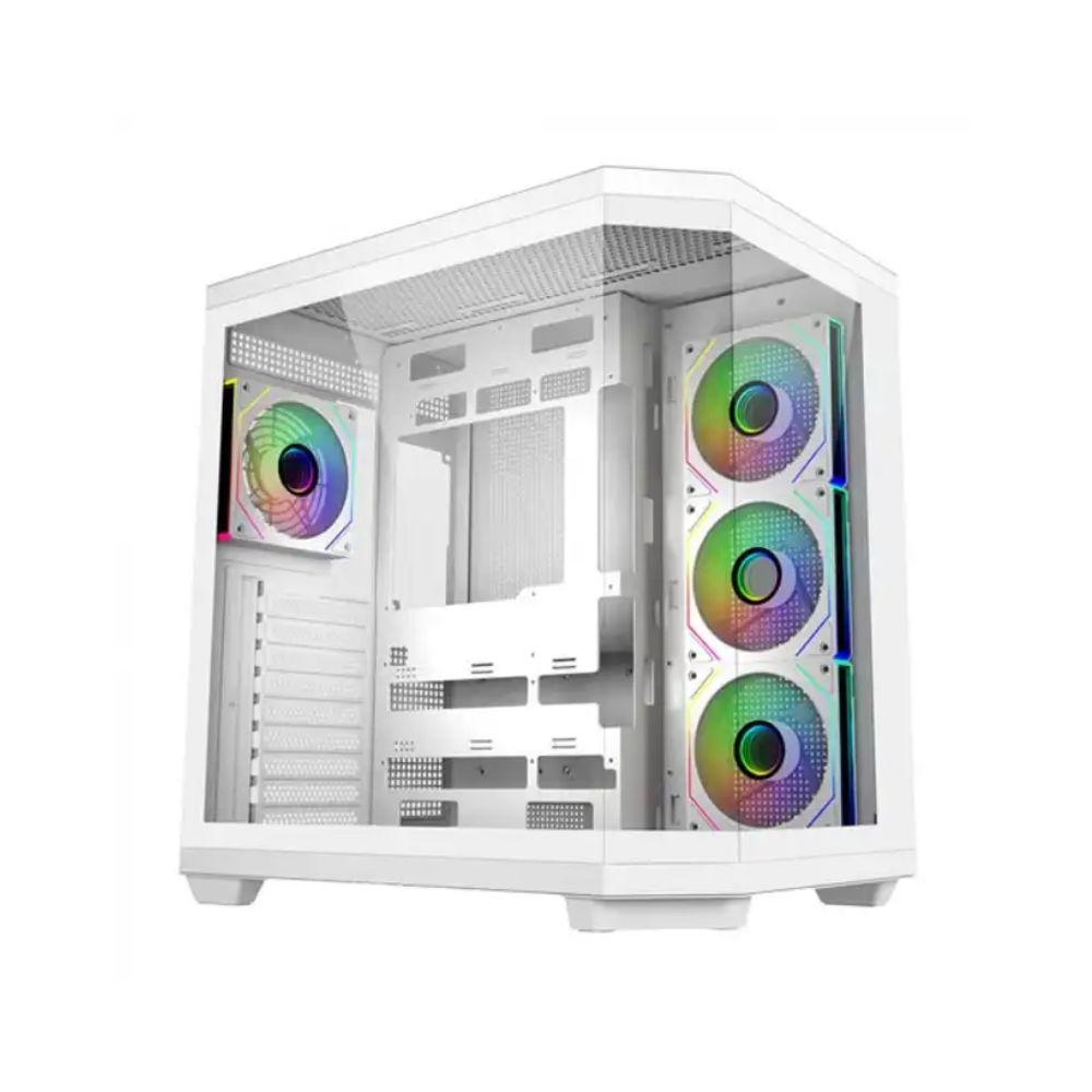 Купить Компьютерный корпус FSP U580-WA, Без БП, 2xUSB3.0/Type-C, 7xARGB 120, Curved Glass, White, ATX(BTF) в Алматы