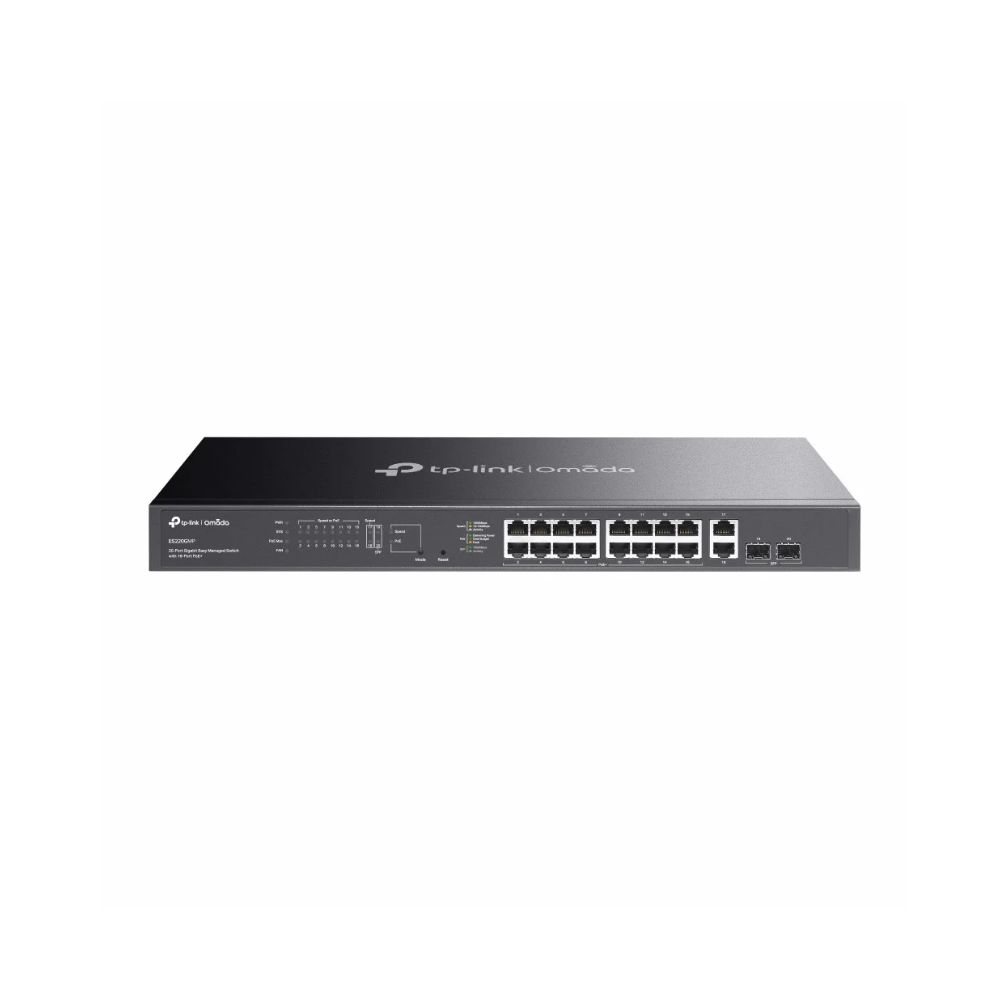 Купить Коммутатор PoE+ GbE Easy Managed  20-портовый TP-Link Omada ES220GMP <Omada 16 портов GbE 802.3af/at PoE+, 2 порта GbE RJ45, 2 гигабитных SFP порт, QoS 802.1p/DSCP, IGMP Snooping, бюджет мощности PoE 250W, Omada SDN, 32 группы VLAN, PoE до 250 м, QoS в Алматы
