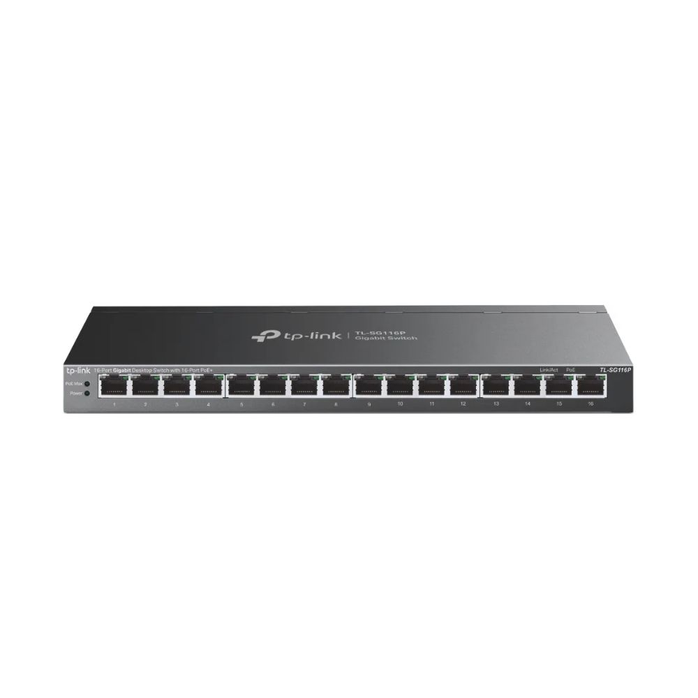 Купить Коммутатор PoE+ 16-портовый Tp-Link TL-SG116P <16 портов RJ45 10/100Mbps PoE+ 802.3at/802.3af, бюджет мощности PoE 120 Вт, режим Extend (до 250 м передачи данных и питания по PoE)> в Алматы