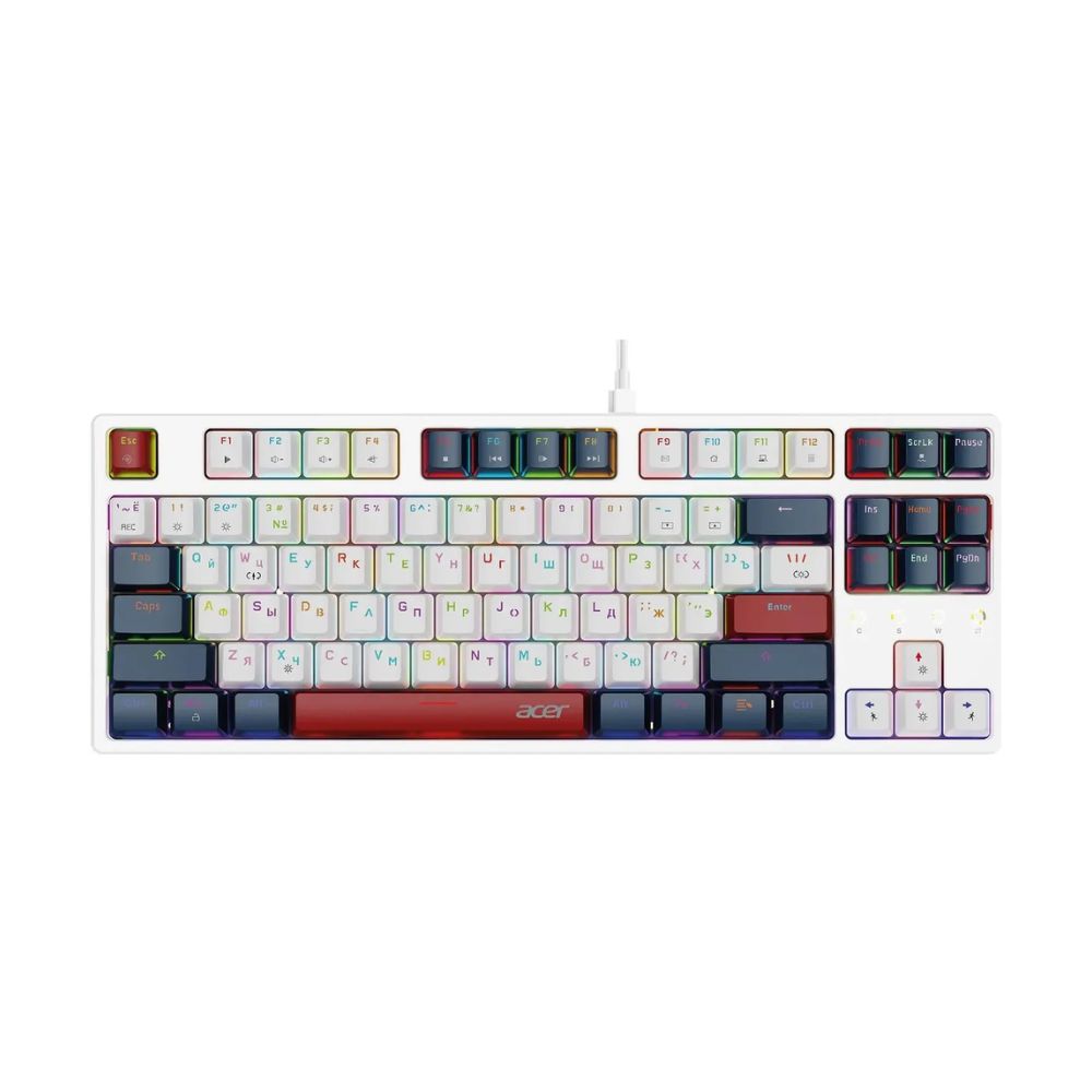 Купить KeyBoard USB, Acer OKW305, 87 buttons, rus/lat, White/Blue/Red в Алматы