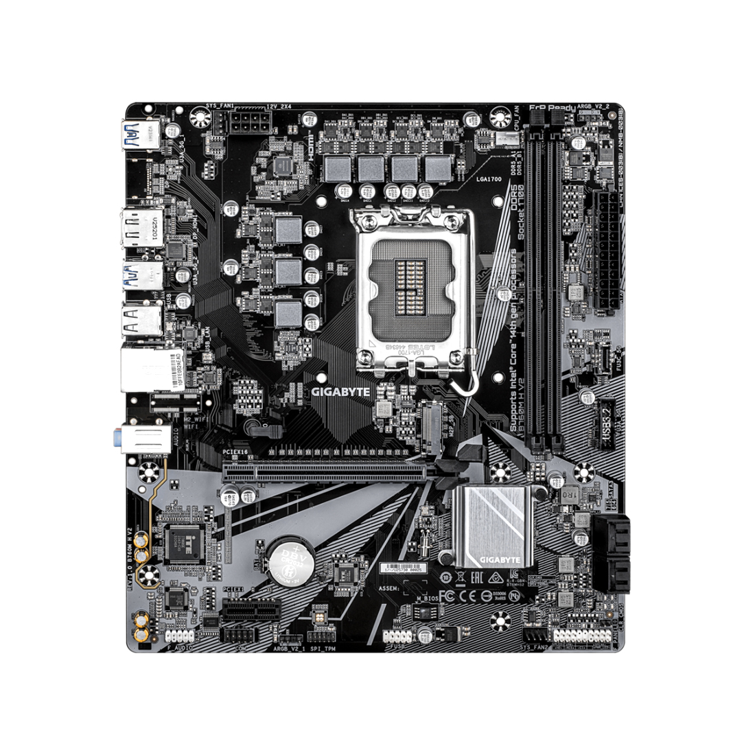 Купить Intel 1700 B760M Gigabyte 2DDR4 4SATA 2M.2. 6USB2.0 6USB3.2 1xPCIe x16 1xPCIe x1 HDMI VGA RAID 2M.2 mATX (B760M H ) в Алматы