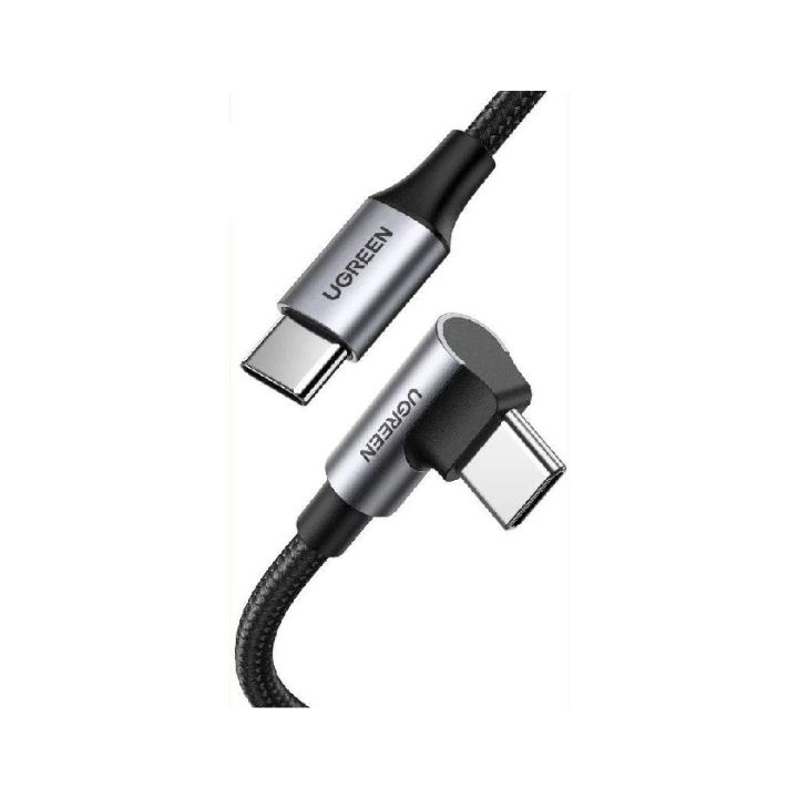 Купить Кабель UGREEN US334 USB-C 2.0 to Angled USB-C M/M Cable Aluminium Shell with Braided 1m (Black) в Алматы