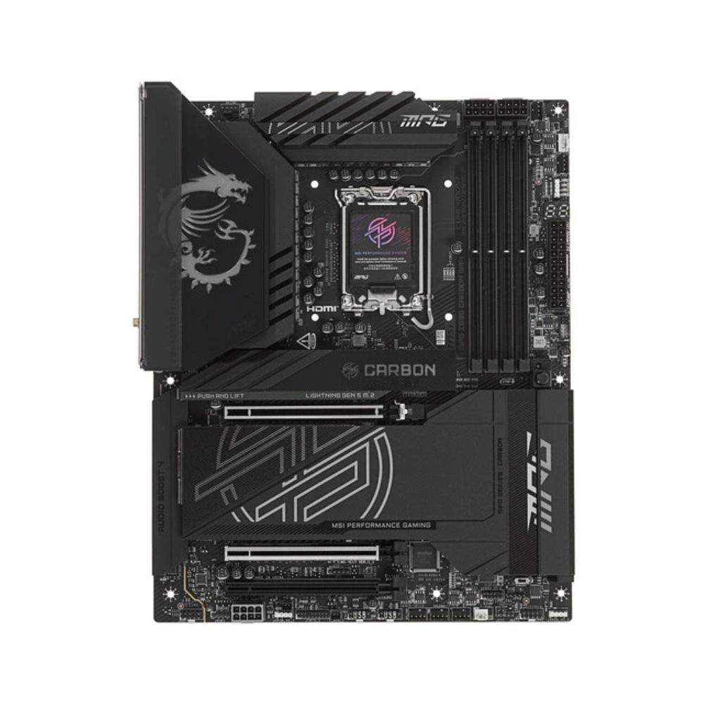Купить Сист.плата MSI MPG Z890 CARBON WIFI, Z890, LGA1851, 4xDDR5, 2xPCI-E x16, M2, SATA, Thunderbolt, WIFI7, BOX в Алматы