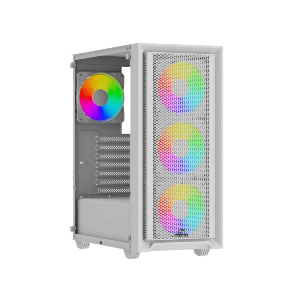 Купить Корпус Wintek Apollo 802-W-M TG, ATX/Micro ATX, USB 1*3.0/2*2.0, HD Mic, 4*12cm ARGB (контроллер   пульт д/у в комплекте), белый в Алматы