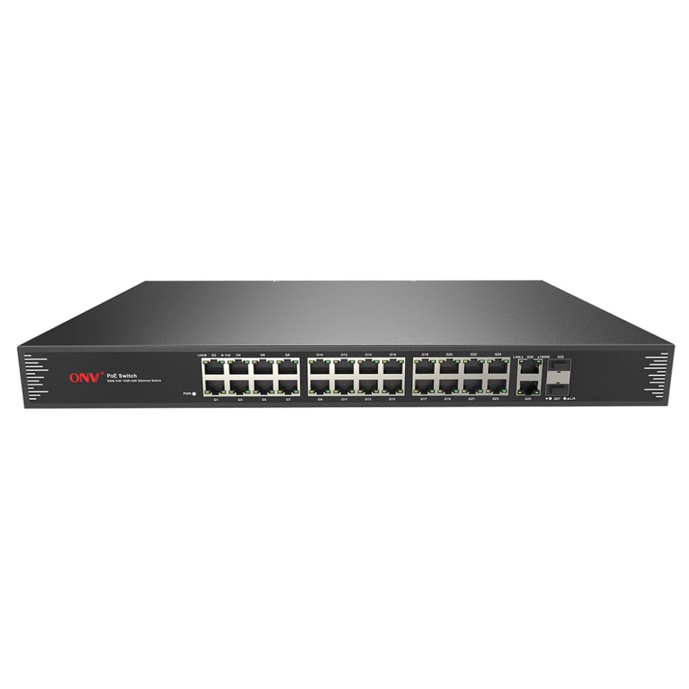 Купить Коммутатор PoE 24-портовый ONV-POE33028PF <24*10/100/1000M POE port,802.3af/at+2*10/100/1000M,RJ 45 +2*1000M SFP fiber slot. Built-in power supply, compatible with 1U rack. Fiber module excluded. Fan inside> в Алматы