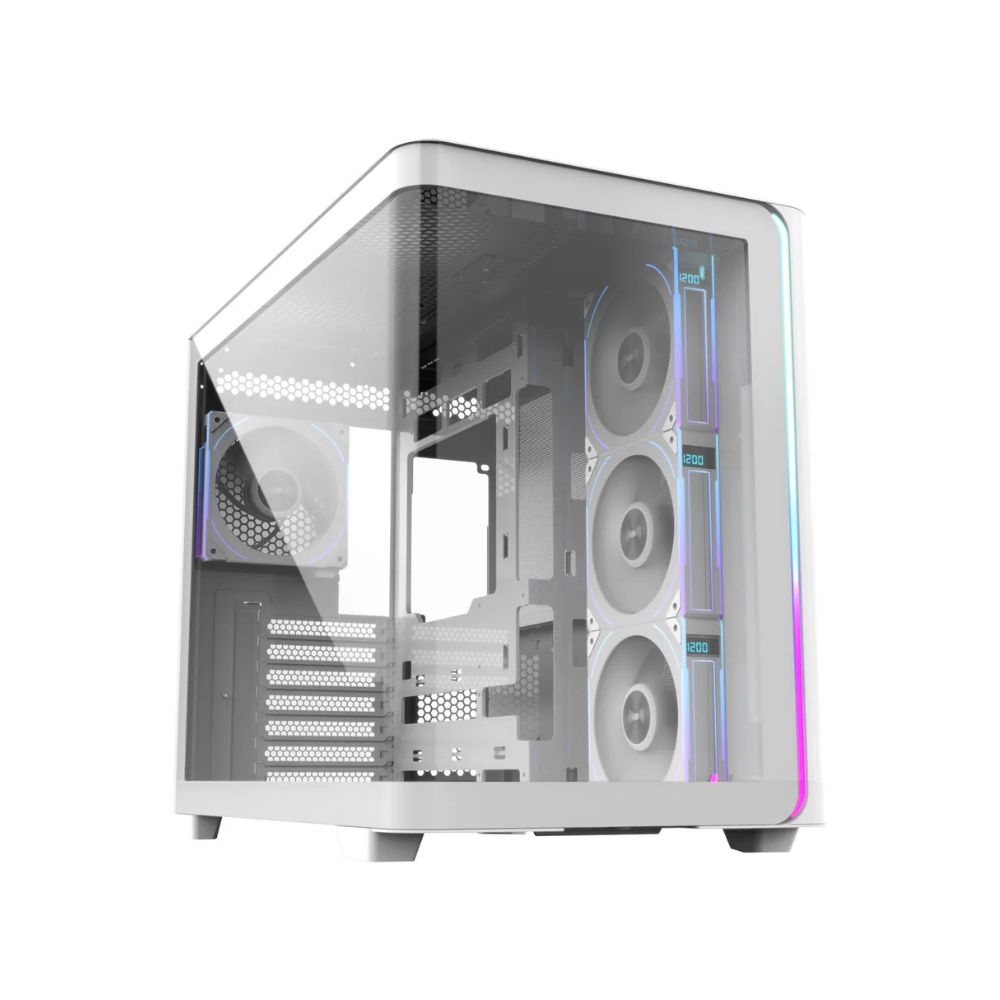 Купить Компьютерный корпус FSP M580 Plus, Без БП, 2xUSB3.0/Type-C, 4xARGB 120mm, Curved Glass, White, ATX в Алматы
