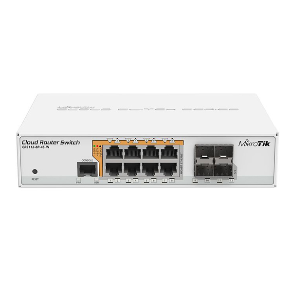 Купить Сетевой коммутатор MikroTik CRS112-8P-4S-IN 8xGigabit LAN with PoE, 4SFP, Router OS L5, desktop case в Алматы