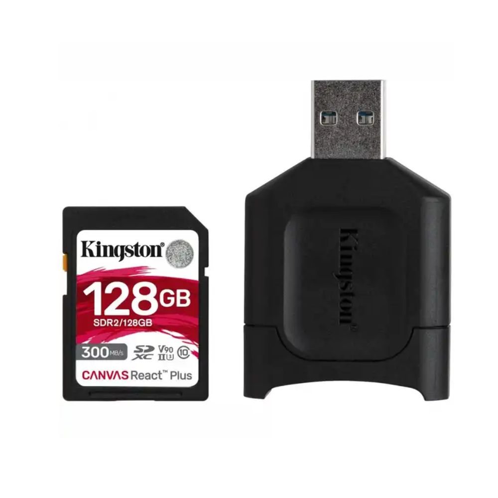 Купить Карта памяти SD, Kingston Canvas React Plus, 128GB, SDR2/128GB, UHS-II, R300/W260 + USB Adapter в Алматы