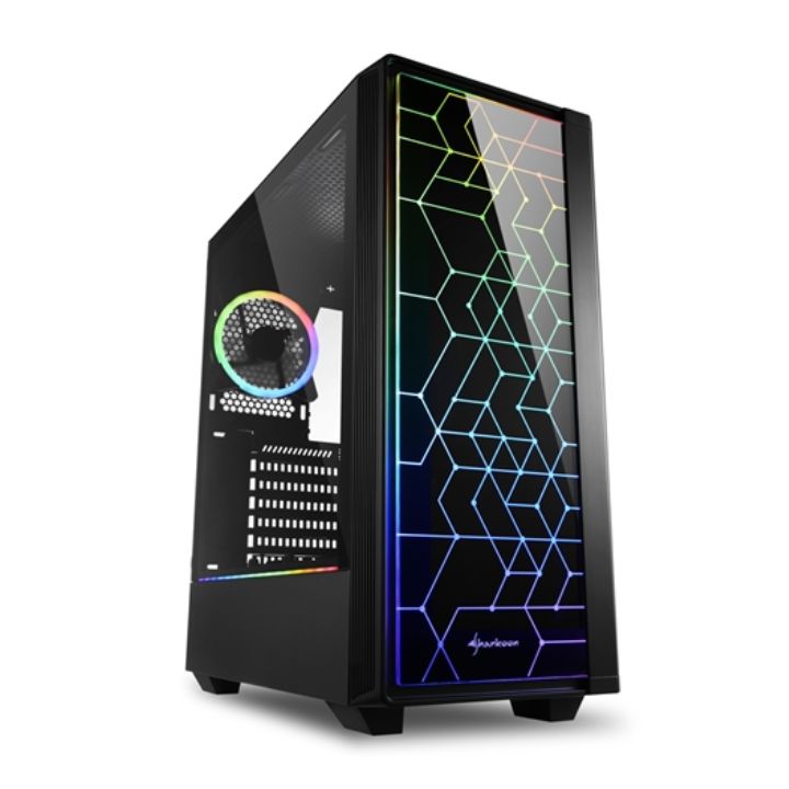 Купить Корпус ПК без БП Sharkoon RGB LIT100 <ATX, 2x3.5, 6x2.5, 2xUSB 3.0, 1xUSB 2.0, Audio, 436*206*481mm> в Алматы