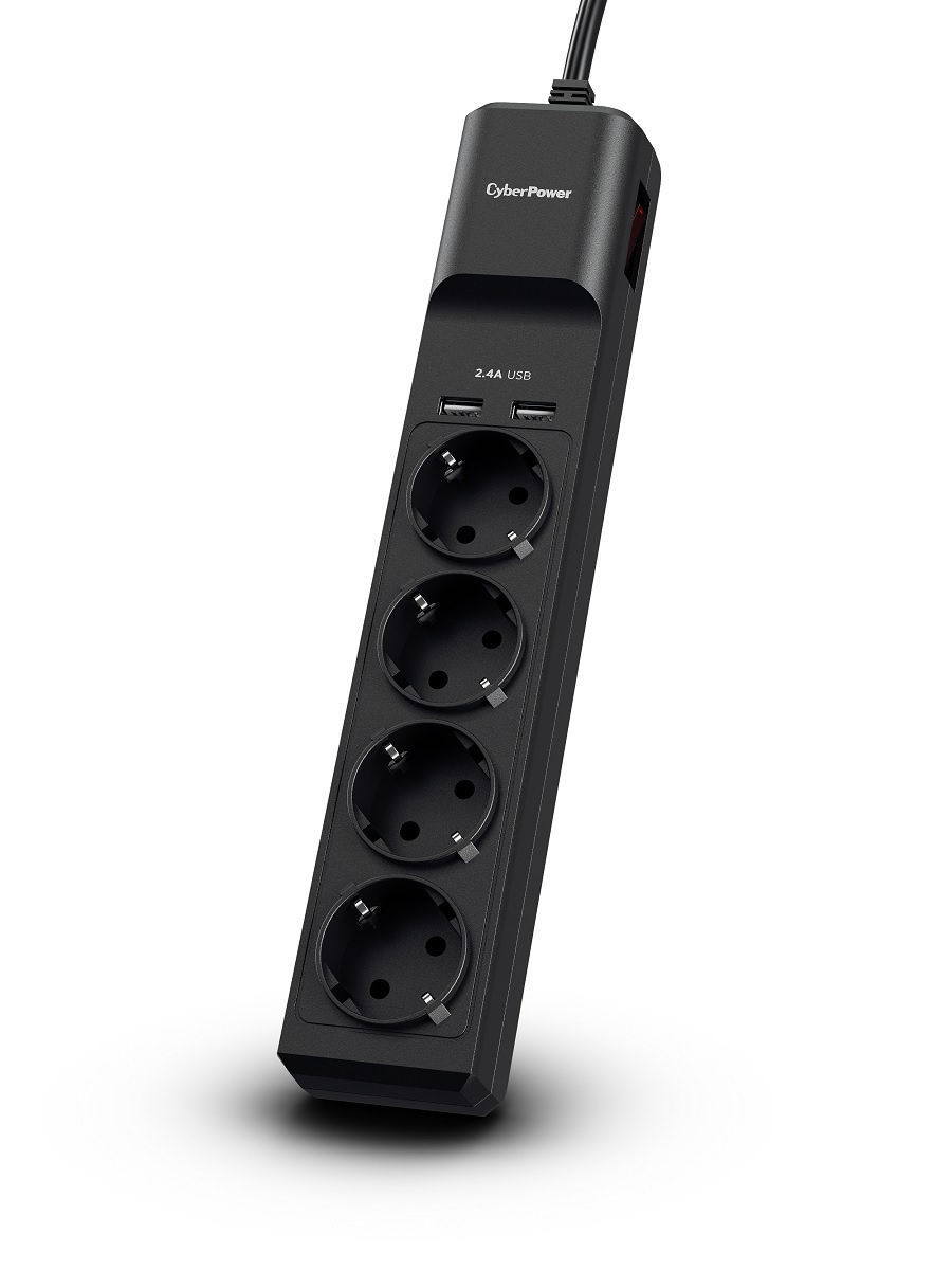 Купить Сетевой Фильтр CyberPower P0420SUC0-DE  NEW 1,8м, 4 розетки, 10А, 350Дж, 2 USB 2,4A, черный цвет в Алматы