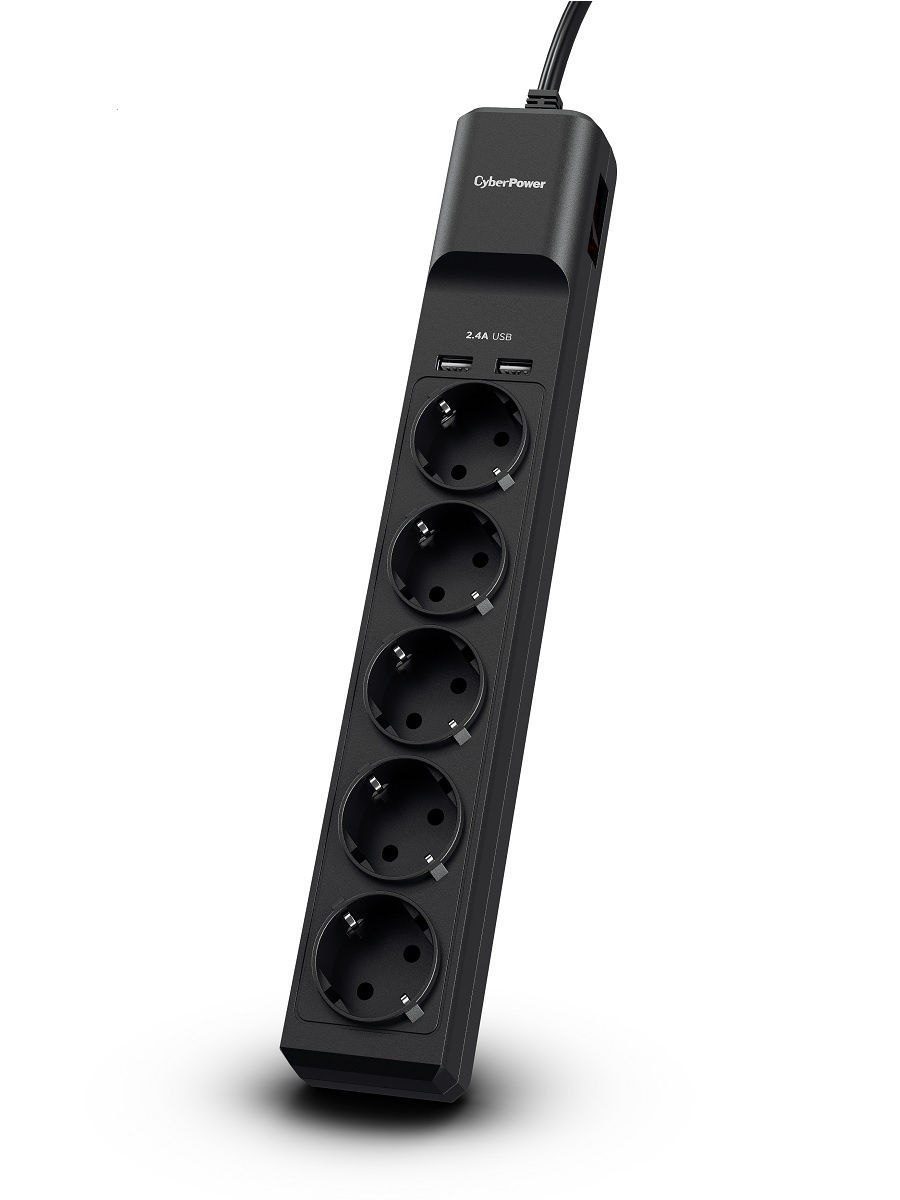 Купить Сетевой Фильтр CyberPower B0520SUC0-DE NEW 1,8м, 5 розеток, 10А, 350Дж, 2 USB 2,4A, черный цвет в Алматы