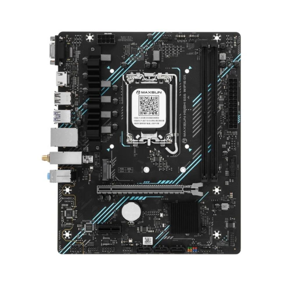 Купить Материнская плата MaxSun MS-H610M 666 WIFI6 D5, LGA1700, 2xDDR5, PCIe4.0, HDMI+VGA, M.2, mATX в Алматы
