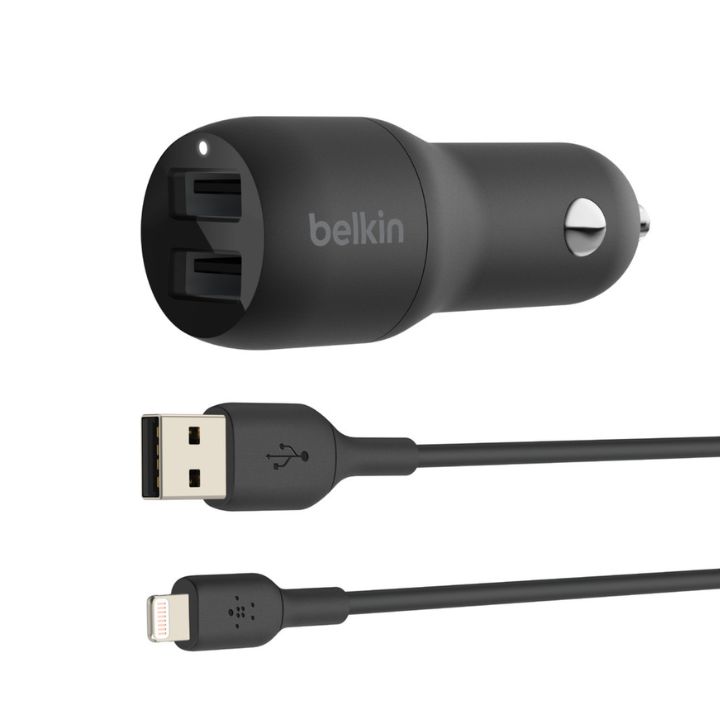 Купить Автомобильное ЗУ Belkin Car Charger 24W Dual USB-A, USB-A - Lightning, 1m, black в Алматы