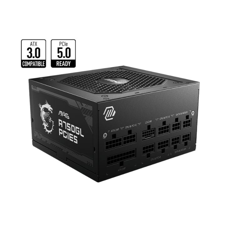 Купить Блок питания MSI MAG A750GL PCIE5, 750W, Active PFC, 80+ GOLD, Full Modular в Алматы