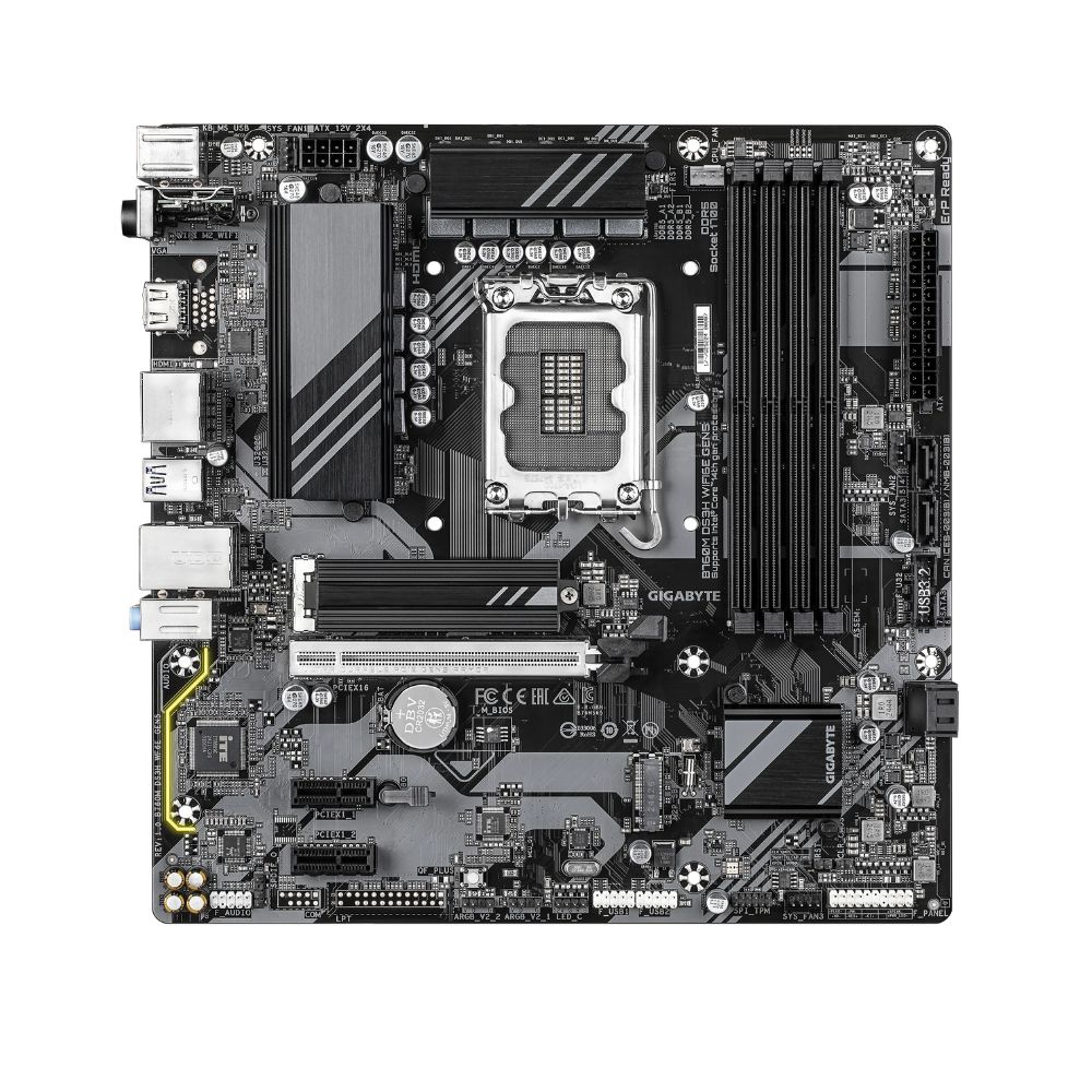 Купить Материнская плата GIGABYTE B760M DS3H WF6E GEN5, LGA1700, 4xDDR5, PCIe5.0, HDMI+2xDP, 2xM.2, mATX в Алматы