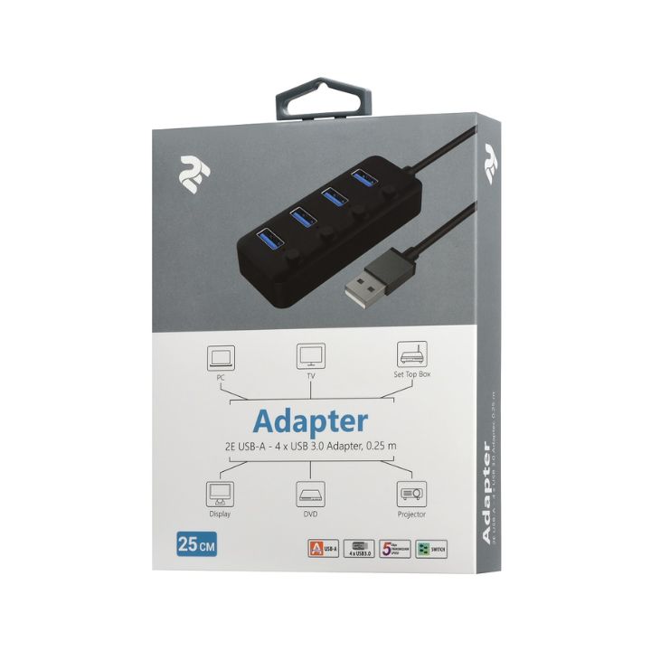 Купить USB-хаб 2Е USB-A - 4хUSB 3.0 Hub with switch 0.25m Black в Алматы