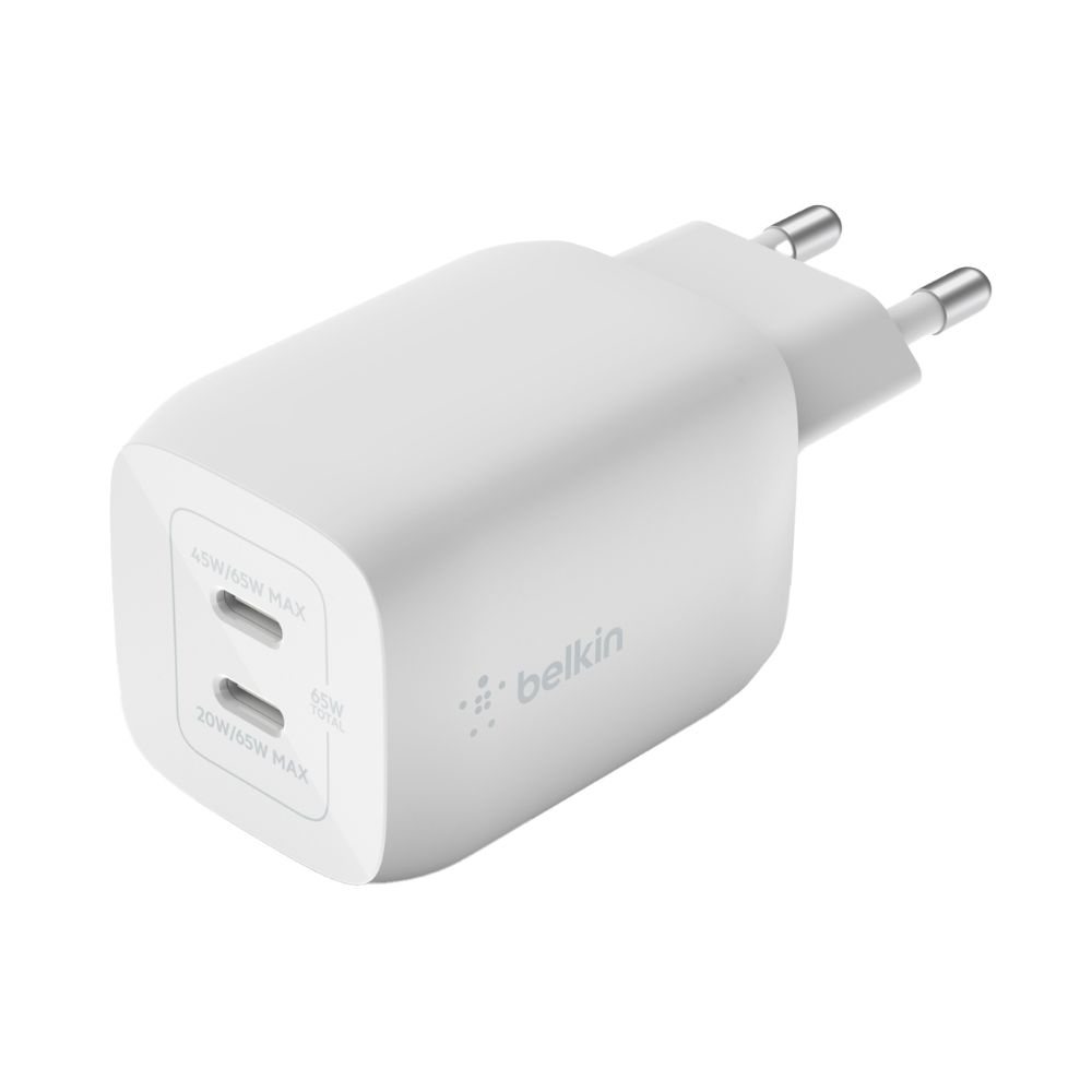 Купить Зарядное устройство сетевое Belkin 65Вт 2хUSB-С GAN PD PPS, кабель USB-С > USB-C, 2м, белый в Алматы