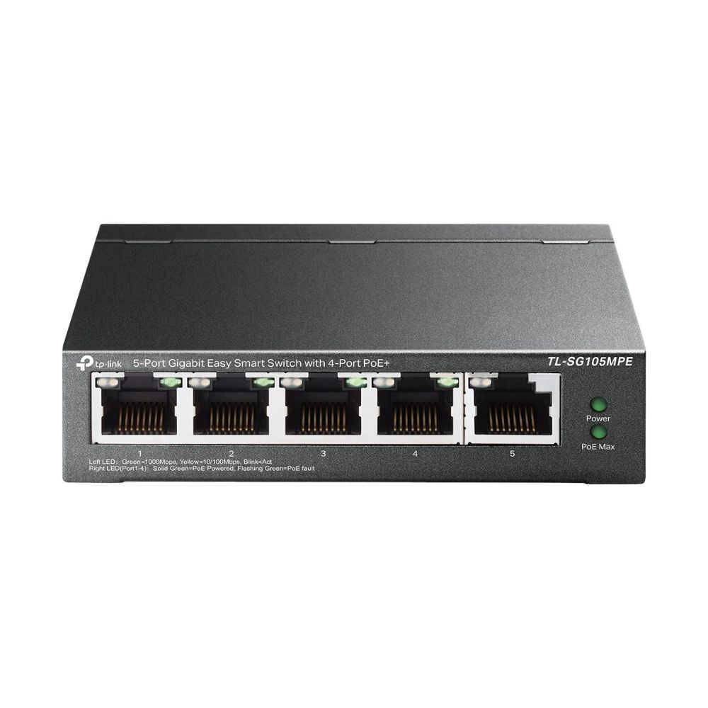 Купить Коммутатор PoE+ GbE Easy Managed  5-портовый TP-Link TL-SG105MPE <4 порта GbE 802.3af/at PoE+, 1 порт GbE, бюджет мощности PoE 120W, 32 группы VLAN, IGMP Snooping, PoE до 250 м, QoS, автоматическое восстановление PoE и изоляция портов для надежной се в Алматы