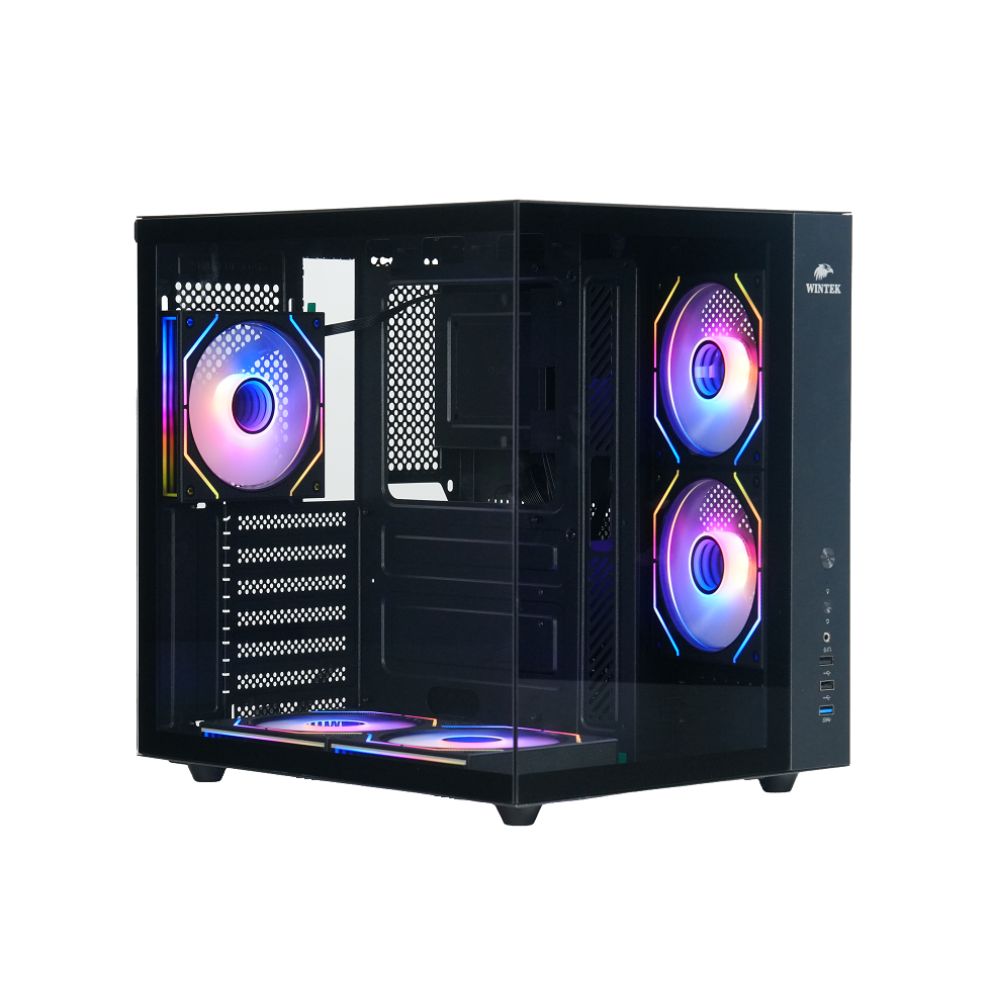 Купить Корпус Wintek Cube Pro V909-B TG, ATX, USB 1*3.0/2*2.0, 5*12cm ARGB PWM (контр.   пульт д/у), чёрный в Алматы