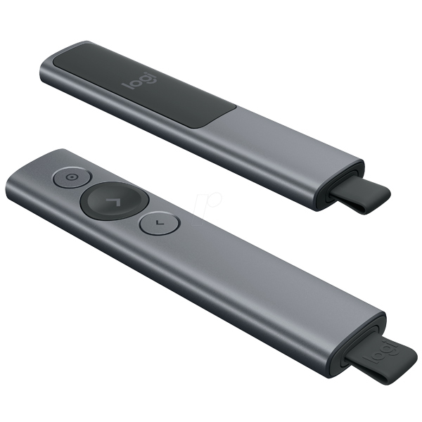 Купить Презентер Logitech Spotlight Slate (серый, Bluetooth/2.4 GHz, перезаряжаемая литий-полимерная батарея 85мАч, 3D-акселерометр, гироскоп, кабель для зарядки, чехол) в Алматы