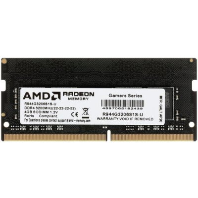 Купить Оперативная память для ноутбука AMD Radeon 4GB AMD Radeon&trade; DDR4 3200 SO-DIMM R9 Gamers Series Black Gaming Memory Non-ECC, CL16, 1.2V, RTL R944G3206S1S-U в Алматы