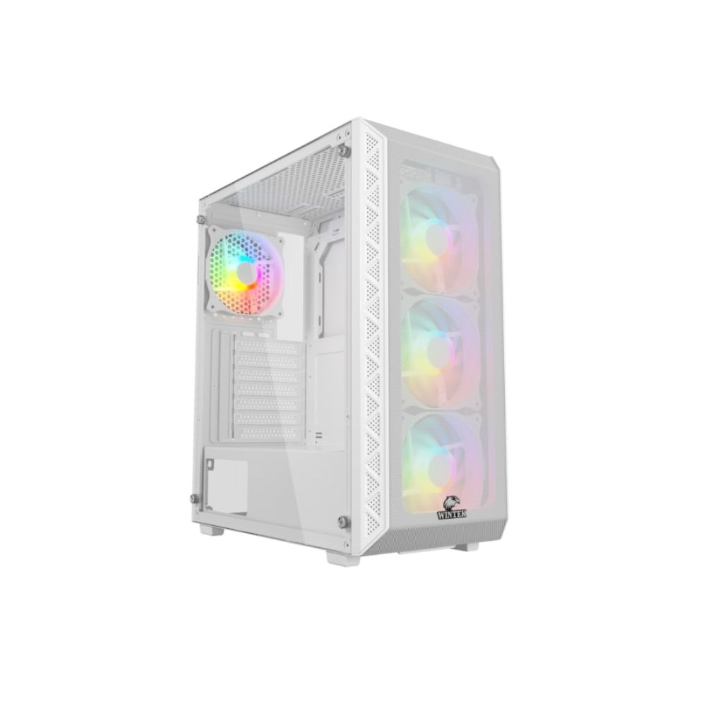 Купить Корпус Wintek Mars PS195-6-M-W TG, ATX/Micro ATX, USB 1*3.0/2*2.0, 0,45mm, 4*12cm ARGB fan (контроллер   пульт д/у в комплекте), белый в Алматы