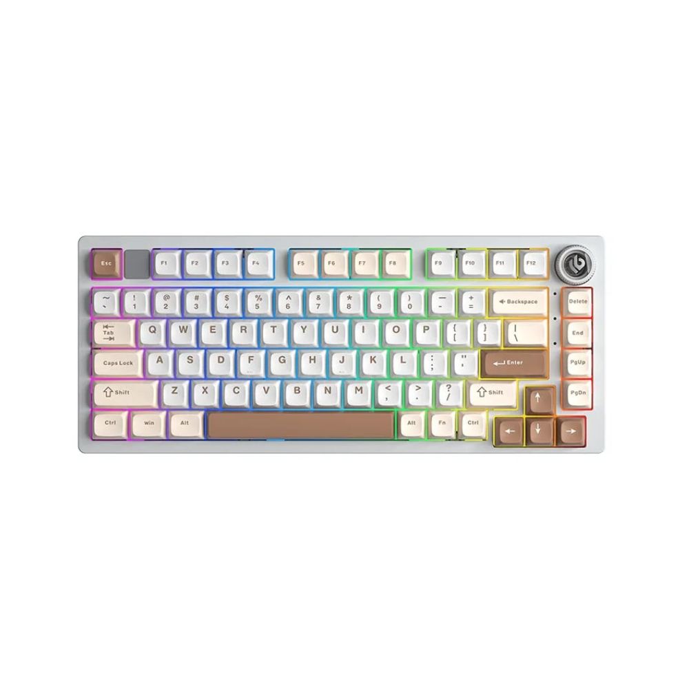 Купить Клавиатура AULA Hi75C Pro, White+Brown+Light Yellow, mechanical, Turquoise switch, EN/RU/KZ, 2.4/BT/USB-C в Алматы