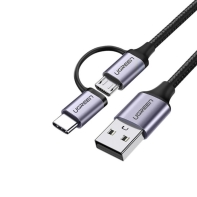 Купить Кабель UGREEN US177 USB-A to Micro USB + USB Type-C Cable 1m (Black) в Алматы